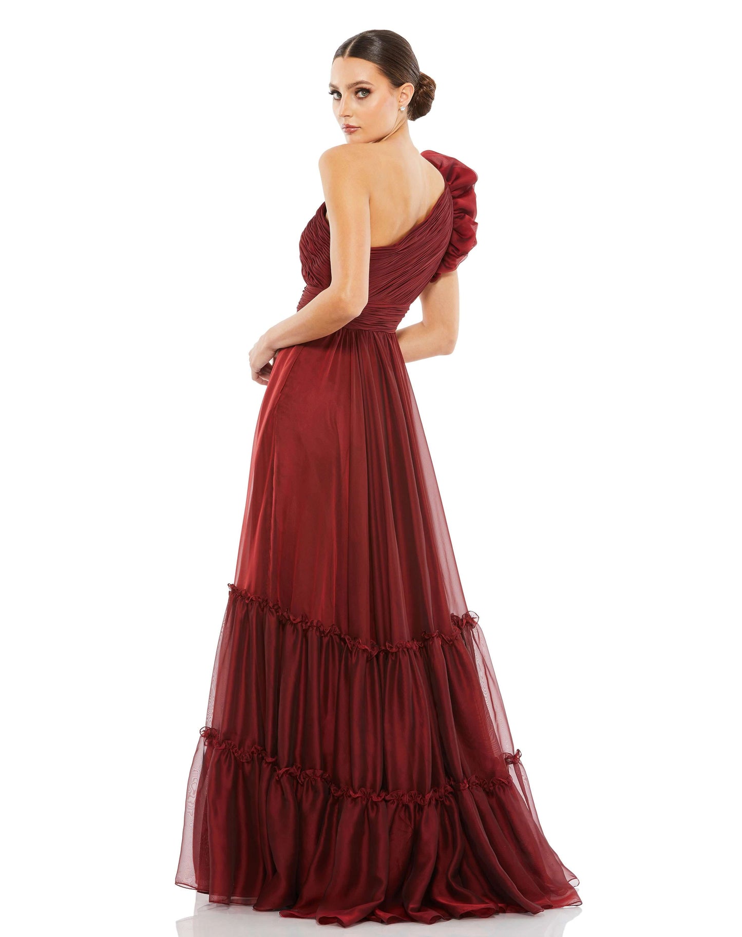 Mac Duggal Style#67878, Organza One Shoulder Pleated gown, A line,Floor Length,One Shoulder,Pleated, $720.00