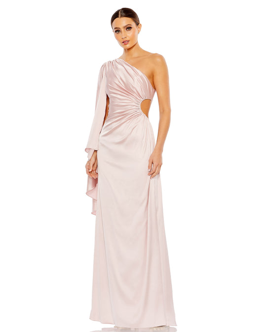 One Shoulder Bell Sleeve Draped Gown