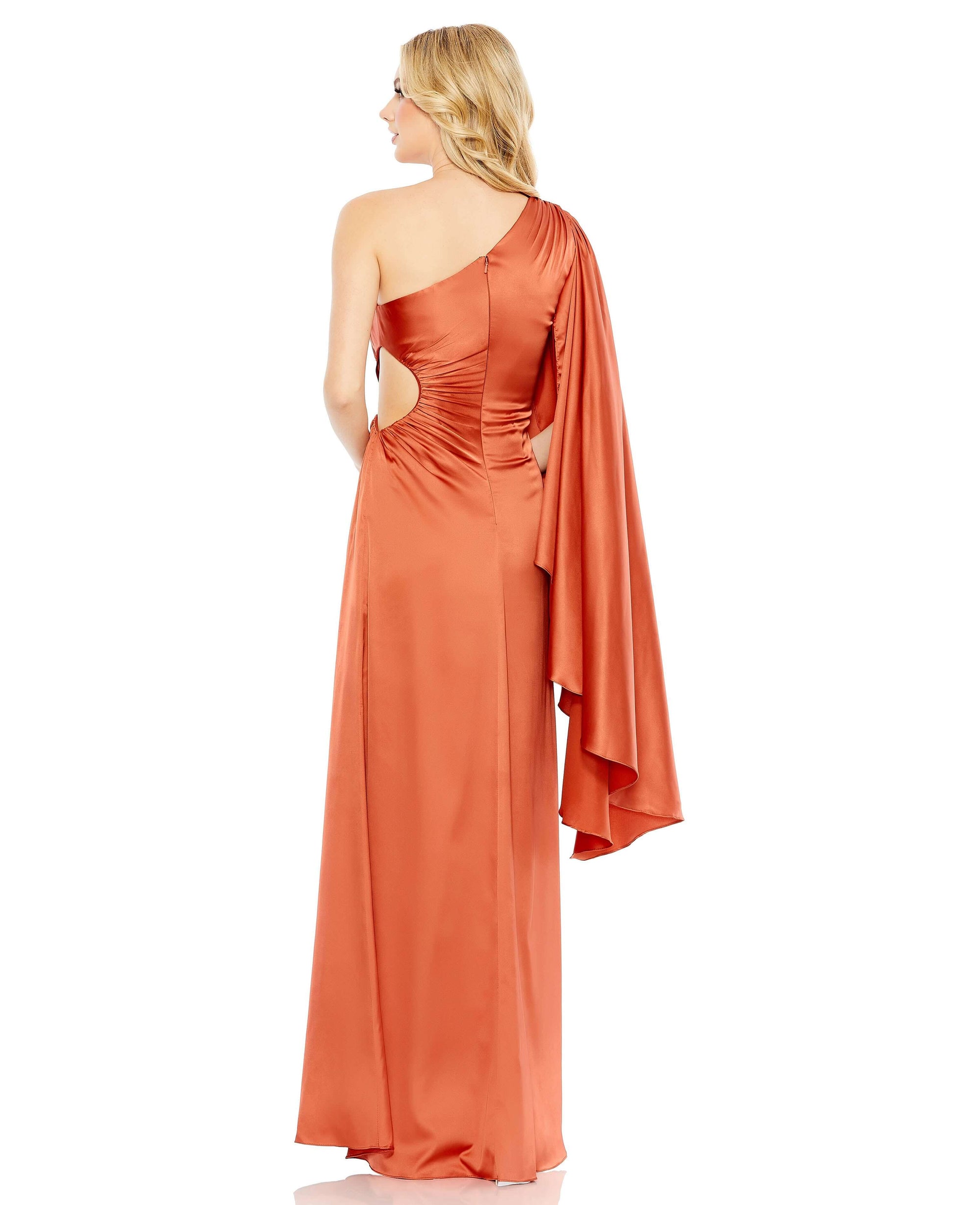 Mac Duggal Style#68340, One Shoulder Bell Sleeve Draped Gown, Floor Length,Newest Arrivals,Satin, $850.00