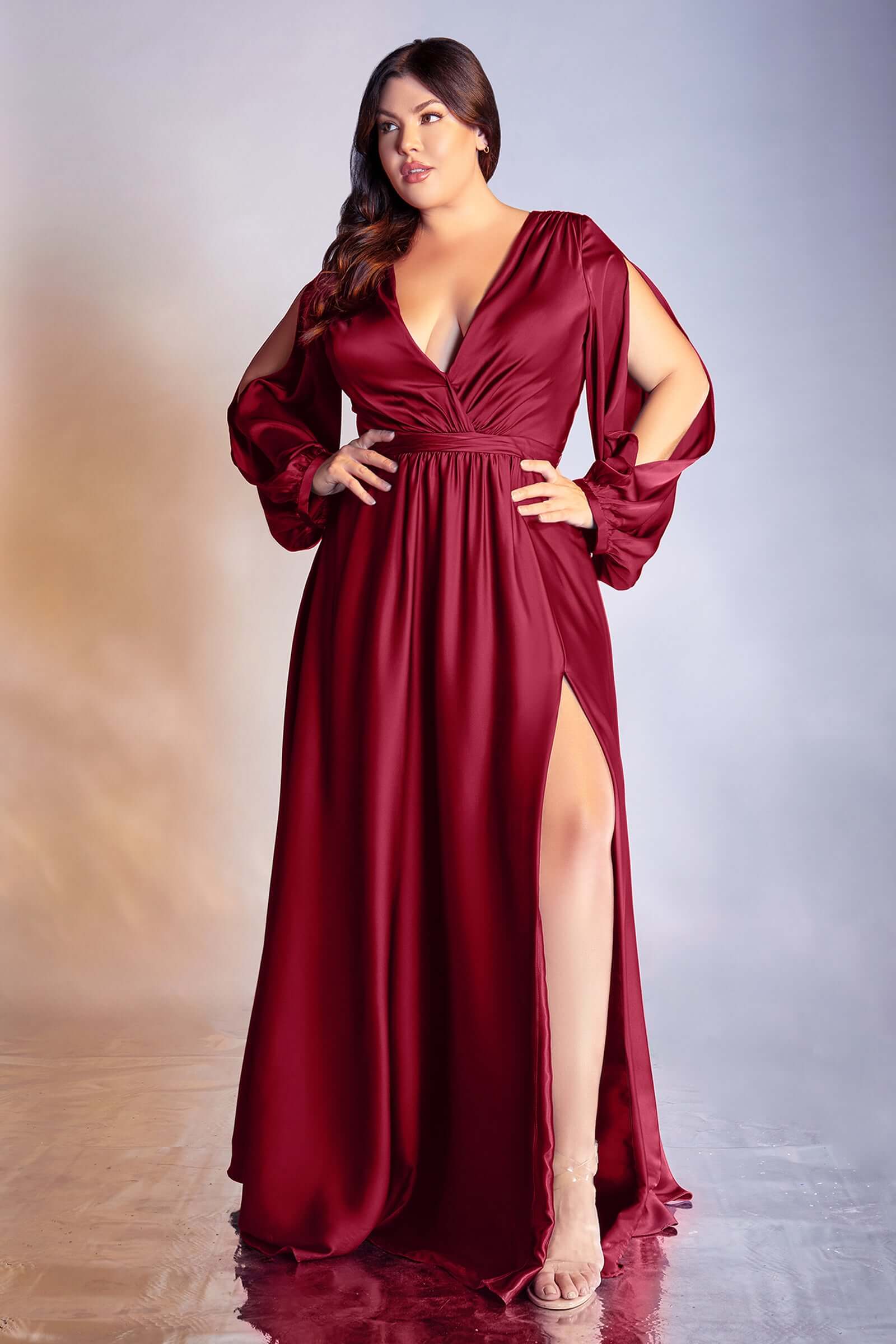 Long Sleeve Satin A-Line Dress – Elegant Threads