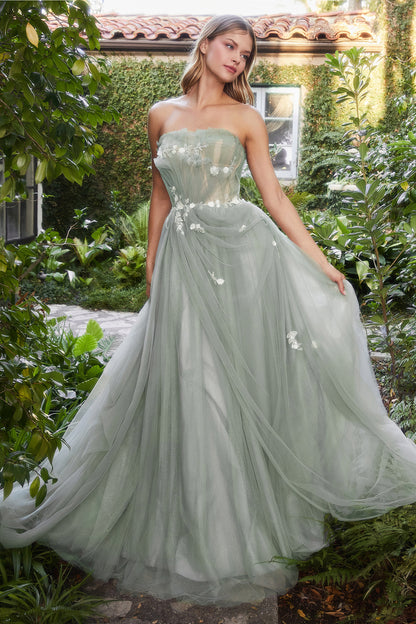 Sage Pleated Drape Ball Gown