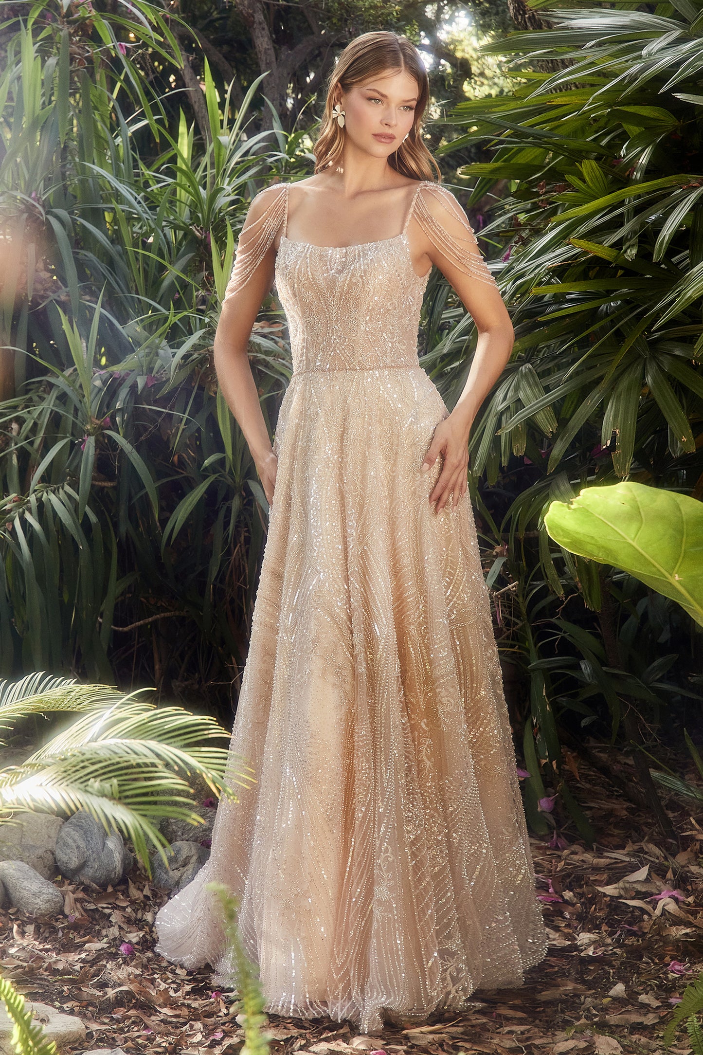 Beaded Champagne A-Line Gown