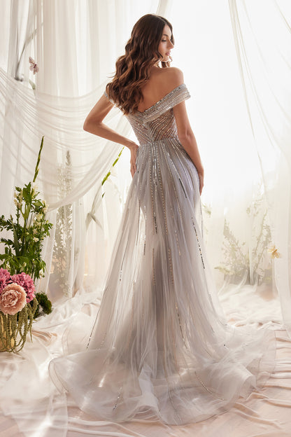 Silver Siren Bead Gown With Overskirt