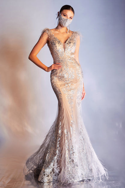 Feathered Mermaid Evening Gown