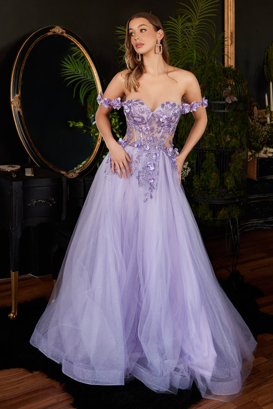 Floral Applique Corset Tulle Ball Gown