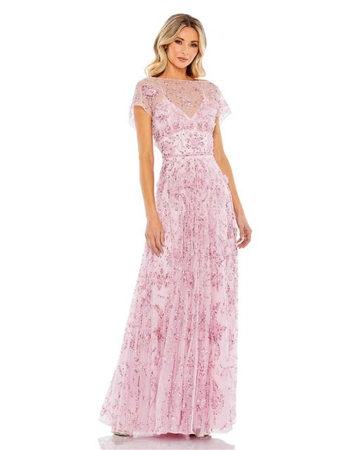 Embellished Ilusion Cap Sleeve Gown