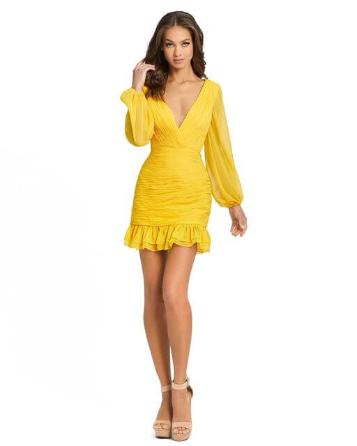 Mac Duggal Style#49123, Full Body Ruched Mini Dress, Cocktail,long sleeve,Mini,short, $395.00