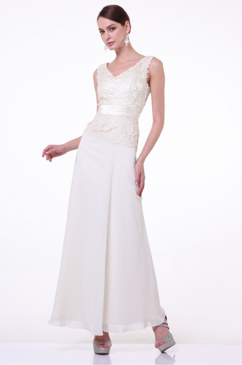A-line chiffon gown with lace bodice