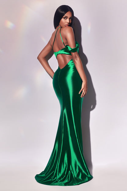 Fitted Asymmetrical Satin Gown