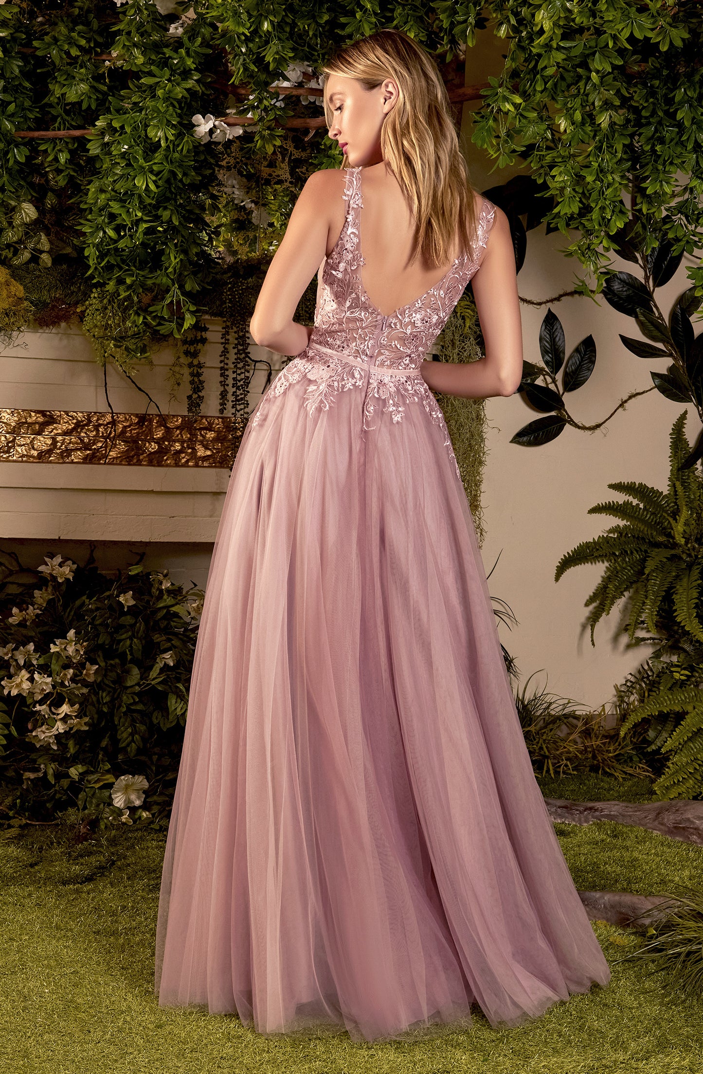 Sade Mauve Lace Tulle Gown